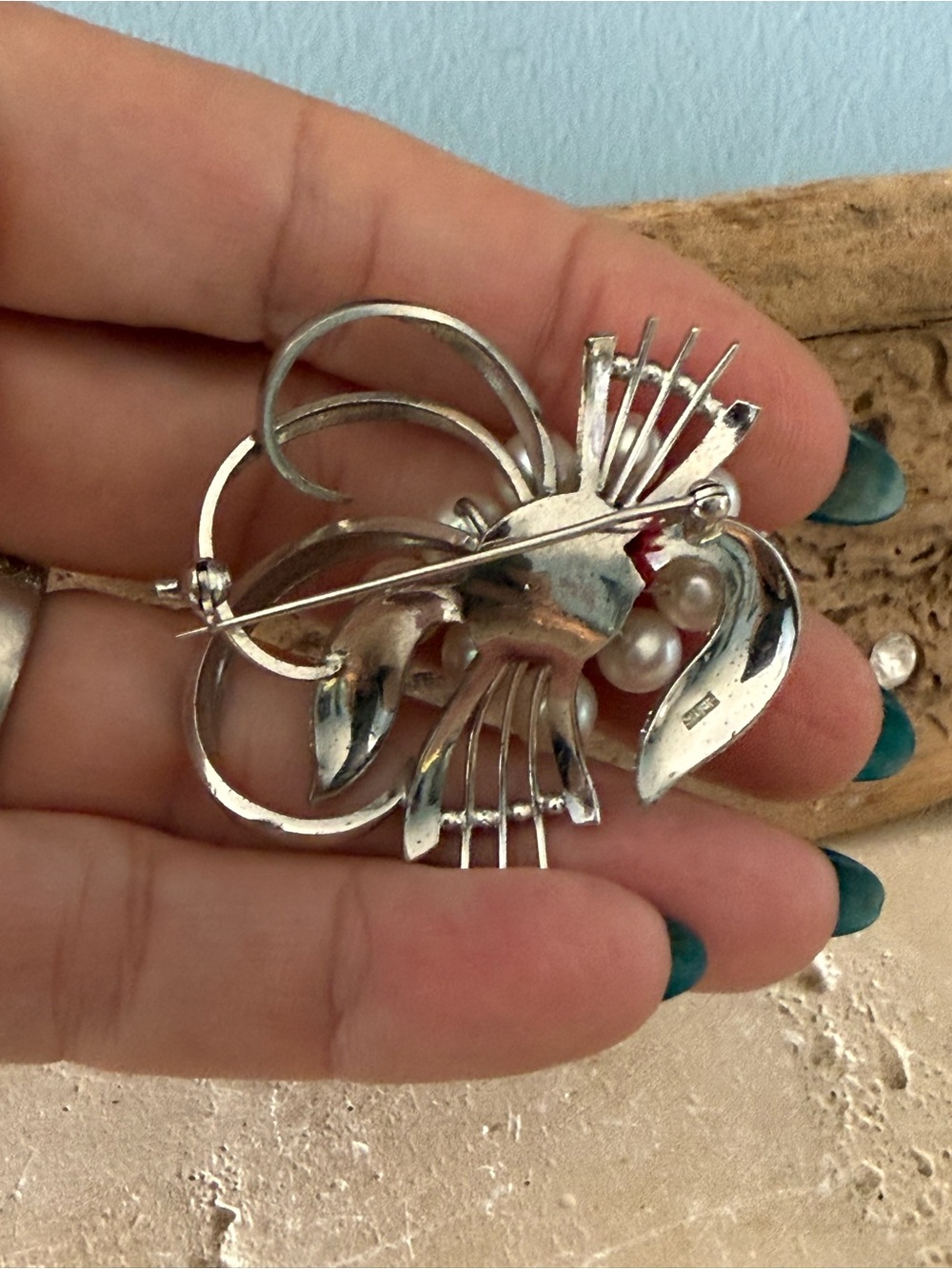 Vintage Pearl & Sterling Silver Cluster Brooch - Picture 4 of 5
